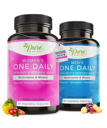 Pure By Nature One Daily Multivitamin for Women & Men Bundle Pack Multi Vitamins and Minerals Supplement for Immune Support with Vitamin B12 Gluten-Free & Non-GMO Each with 60 Veggie Capsules