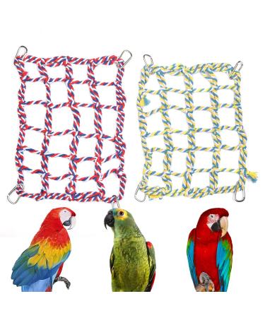 Petmolico Pet Climbing Rope Net, Rat Hamster Bird Ferret Hanging Hammock Cotton Climbing Rope Ladder Small Animal Activity Toy, 2 Pack, Red + Yellow