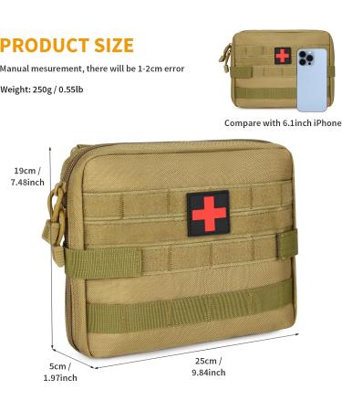 HuntVP Tactical Empty First Aid Bag | Waterproof Molle Pouch with Red Cross Patch | Emergency Kit for Camping & Outdoor | Type 3 Brown - International Shipping Available - Buy Online on GoSupps.com