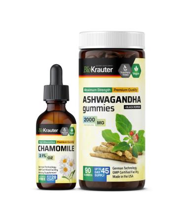 BIO KRAUTER Chamomile Tincture 2 Fl. Oz. & Ashwagandha 90 Gummies