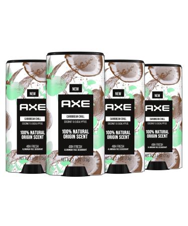 AXE Aluminum Free Deodorant 100 percent Natural Origin Fragrance For Long Lasting Freshness. Caribbean Chill Deodorant Stick made with Essential Oils 2.6 oz 4 Count