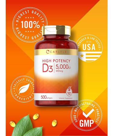 Buy Carlyle High Potency Vitamin D3 5000 IU - 500 Softgels | Immune Support & Bone Health - Buy Online on GoSupps.com
