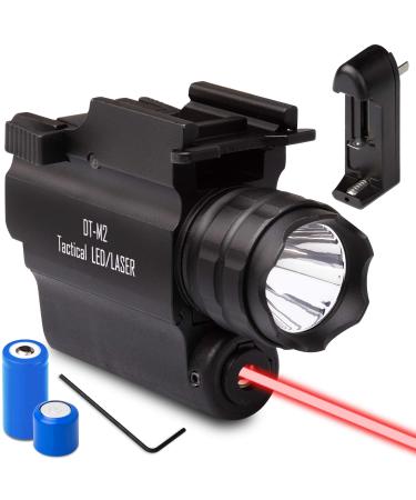DefendTek Gun Flashlights - Rechargeable, Rail-Mounted Flashlight and Red Laser Light Combo for Shotgun, Pistol and Handgun - Gun Accessories & Weapons - DT-M2 Red Full