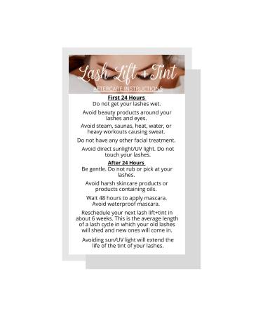 Lash Lift + Tint Aftercare Instruction Cards | 50 Pack | 2 x 3.5 inches Business Card Single Side | Eyelash Lift and Tint Kit at Home DIY aftercare Supplies | White with Lash Photo Design