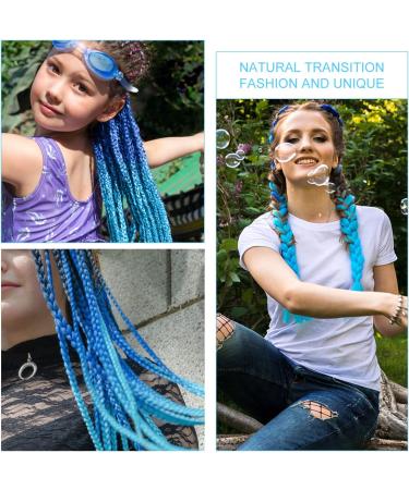 Colored Big Braids Braided Hair Hair Extensions Braids Braided Colored Hair Gradient Colored Hair Extensions with 2 Pieces of Hair Extension Rings for DIY Dress Up ect (Royal Blue to Sky Blue) - Buy Online on GoSupps.com