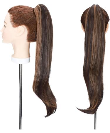 Claw Ponytail Hair Extension Cute Clip In On Ponytail With Claw Jaw Hairpiece Straight to Small Wave Wavy Tail Synthetic Heat Resistant Hair for Daily Use 22inch Ombre Dark Brown mix Sandy Blonde - Buy Online on GoSupps.com