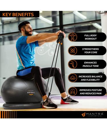 Exercise Ball Chair with Resistance Bands & Stability Base | Black 65cm Yoga Ball for Fitness, Pregnancy, Pilates | Home Gym & Office Workouts | Physio & Birthing Support - Buy Online on GoSupps.com