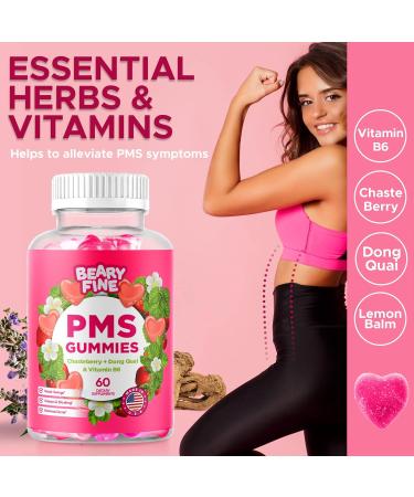 PMS Gummies for Women & Teens - Effective PMS Vitamins for Cramping Bloating & Mood Swings - Strawberry Flavor 60 Count - Made in the USA - Buy Online on GoSupps.com