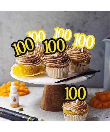 18pcs Black Gold Glitter Dessert Cupcake Pick for Cheer to 100th Years Old Theme Decor Supplies Men Women Happy 100 Birthday Wedding Anniversary Party Decoration - Buy Online on GoSupps.com