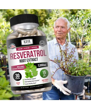 Kaya Naturals - Resveratrol Capsules - Anti Aging Supplement - Antioxidants with Brain Support - Maximum Benefits - 30 Veggies Capsules 1 Count (Pack of 30) - Buy Online on GoSupps.com