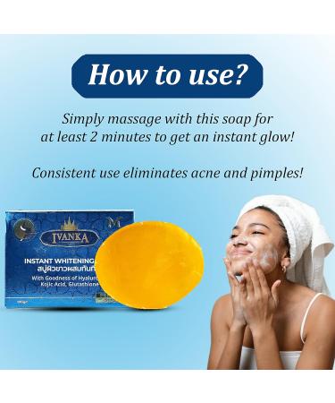 Ivanka Instant Whitening Soap For Men & Women Suitable for All Skin Types Including Sensitive Skin Reduces Hyperpigmentation & Eczema Brightens & Lightens Skin Tone for a Clear Complexion 100g - Buy Online on GoSupps.com