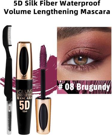 Burgundy Mascara Waterproof Tubing Mascara Volume and Length Voluminous Colored Mascara for Eyelashes Long Lasting Smudge-proof Lengthening Colorful Mascara with Silk Fiber No Flaking or Clumping - Buy Online on GoSupps.com
