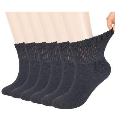 MD FootThera 6 Pairs Non-Binding Heated Thermal Diabetic Loose Fit Socks Warm Cushion Sole Circulatory Ankle Socks Black 10-13 6black 10-13