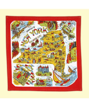 The Red & White Kitchen Co. New York State 50's Style Cotton Flour Sack Souvenir Towel 22 x 22 cm Red with White Yellow Blue