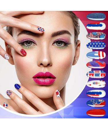 Patriotic American Flag Nail Wraps - 12 Sheets Independence Day Nail Strips with Nail Buffer File - Memorial Day Nail Stickers - Vivid Design - Buy Online on GoSupps.com