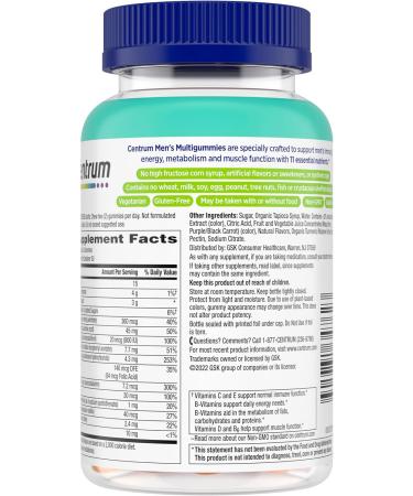 Centrum Men's Multivitamin Gummies Immune Energy Healthy Appearance Support 100 Count 50 Day Supply Vitamin Fruit 100 Count (Pack of 1) - Buy Online on GoSupps.com
