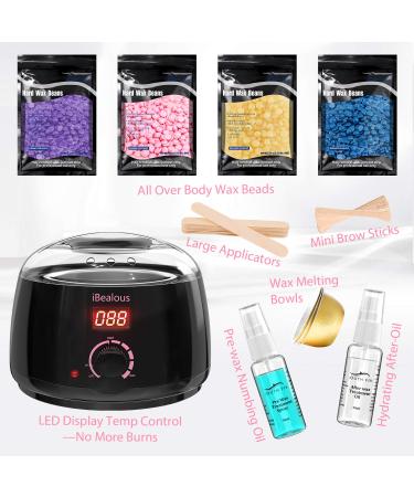iBealous Waxing Kit with Wax Warmer - Hair Removal Pearl Wax Kit for Women - Includes 4 Bags Hard Wax Beads - Ideal for Legs, Bikini, Brazilian - Digital Display for Easy Use - Buy Online on GoSupps.com