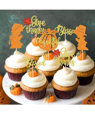 Keaziu 25 Pack Happy Thanksgiving Cupcake Toppers Give Thanks Cupcake Picks For Thanksgiving Theme Cake Decorations Birthday Party Thankful Dinner Supplies Bless - Buy Online on GoSupps.com