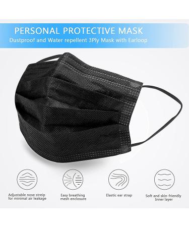 Kids 3-Ply Disposable Face Masks - 100 PCS Black Safety Masks with Adjustable Nose Clip & Ear Loops for School & Travel - Buy Online on GoSupps.com