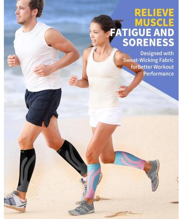 Cambivo Calf Bandage & Compression Socks for Men & Women - Sports Support Stockings for Running Football & Swelling Relief - S-M Blue/Pink - Buy Online on GoSupps.com