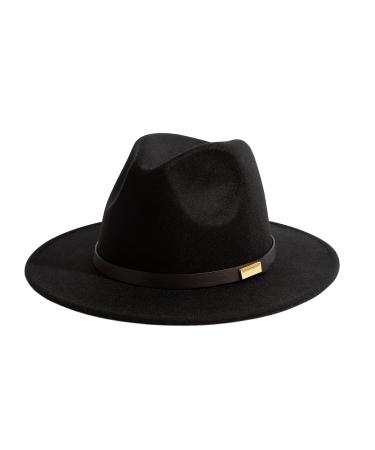 Gossifan Fedora Hats for Men Wide Brim Panama Hat with Classic Belt A-belt Black 7 1/8-7 1/4
