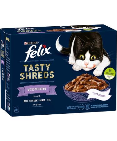 Felix Tasty Shreds Mixed Selection in Gravy Cat Food 12x80g Pack of 4 - Buy Online on GoSupps.com