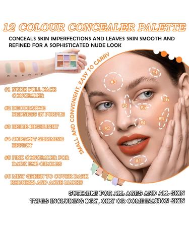 12 Colors Correcting Concealer Contour Makeup Palette 6 in 1 Color Corrector Palette Highlighting Concealer Palette Contouring Liquid Foundation Makeup Kit with Brush(2PCS) - Buy Online on GoSupps.com
