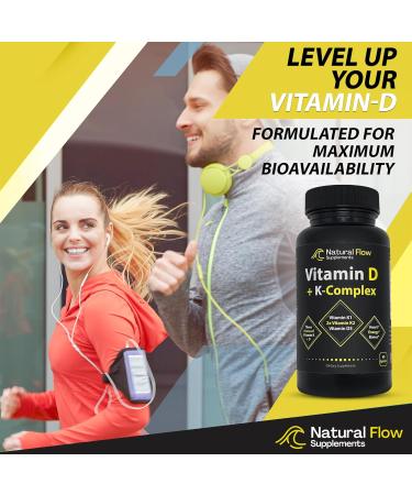 Vitamin D3 with K2 and K1 Supplement - Natural Flow Vitamin D3 and K Complex D3 5000iu with Vitamin K2 MK4 + MK7 and K1 for Bone Heart and Immune Support - 60 Capsules - Buy Online on GoSupps.com