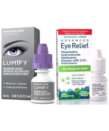 Bausch + Lomb Lumify Eye Drops 0.08 fl oz + Advanced Eye Relief Allergy Drops 0.12 fl oz Dual Relief System for Red Itchy Irritated Eyes