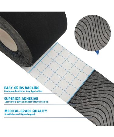 Breathable Cotton Kinesiology Tape - Hypoallergenic & Latex Free Sports Tape | Pain Relief & Injury Prevention | 4 Uncut Rolls (16ft Each) - Black - Buy Online on GoSupps.com