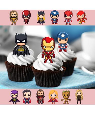 24 x Precut Superhero Kids Girl Boy Party Pack Edible Wafer Paper Cupcake Toppers For Cakes