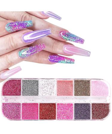 CHANGAR 12 Colors Nail Sequins Fine Glitter Sparkling Diamond Nail Glitter Powder for Acrylic Nails Cosmetic Glitter Flakes for Resin Festival Makeup Glitter for Face Body Eye