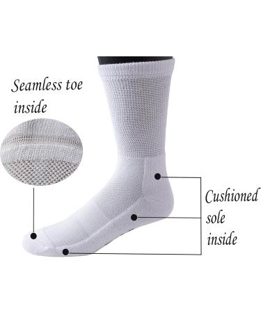 Yomandamor Men's Diabetic Crew Socks - Breathable Cotton Non-Binding Cushioned - 4-Pair Size 10-13 White - International Shipping Available - Buy Online on GoSupps.com