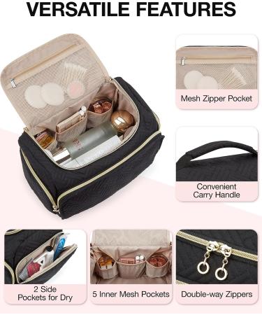 BAGSMART Large Toiletry Bag for Women  Cosmetic Makeup Bag Organizer with Handle  Travel Bag for Toiletries  Travel Accessories  Full Sized Container  Black-L Black Large - Buy Online on GoSupps.com