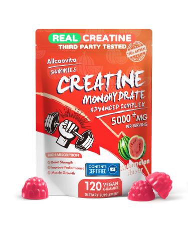 Creatine Monohydrate Gummies 5000mg for Men & Women -120 Gummies Advanced Formula Muscle Strength Muscle Builder Energy Boost Pre-Workout Supplement-Watermelon Watermelon 120 Count (Pack of 1)