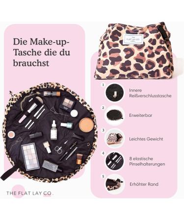 Flat Lay Makeup Bag - Travel Cosmetic Bag for Lipsticks Eyeshadow & Brushes | Large Leopard Design with Brush Holder for Skincare & Hygiene - Buy Online on GoSupps.com