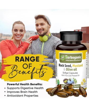 HERBOGANIC Black Seed Mustard and Olive Softgels Capsules - 90 - Count - Blended with Other Herbal Products-Supports Overall Health welness and Immunity. Black-Seed-Mustard- Olive - Buy Online on GoSupps.com