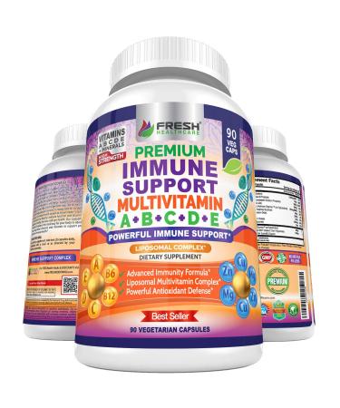 Immune Support Multivitamin for Men and Women with Vitamins A B C D E B6 B12 - Zinc Magnesium and Copper with Liposomal Complex for Enhanced Absorption - Daily Antioxidant Boost - 90 Vegan Caps - Buy Online on GoSupps.com
