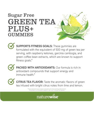 NatureWise Green Tea Gummies - Keto Sugar Free - Supports Fitness Goals for Women & Men - 500mg Green Tea + Raspberry Ketones Garcinia Cambogia - Vegan No Gluten - 180 Count 3-Month Supply Citrus Tea 180 Count (Pack of 1) - Buy Online on GoSupps.com