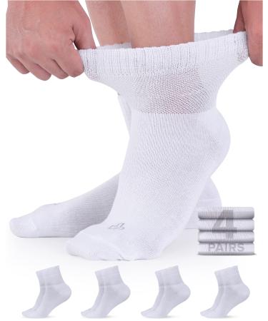 Doctor's Select Bamboo Diabetic Socks Women & Men - 4 Pairs Ankle Neuropathy Socks | Diabetic Socks for Women Size 6-9 | 9-11 Large White - 4 Pairs