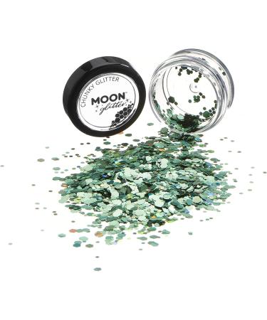 Moon Glitter Chunky Holographic Green Glitter - Cosmetic Festival Makeup for Face, Body, Nails, Hair & Lips - 3g - Buy Online on GoSupps.com
