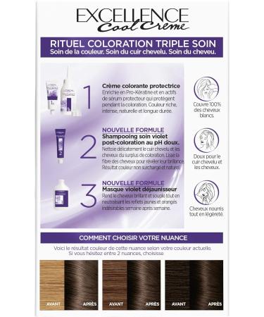 L OR AL PARIS - Triple Care Permanent Hair Color - Anti-Yellow Highlights - Covers 100% of White Hair - Excellence Cool Cr me - Shade: Ultra Ash Dark Blonde (6.11) - Buy Online on GoSupps.com