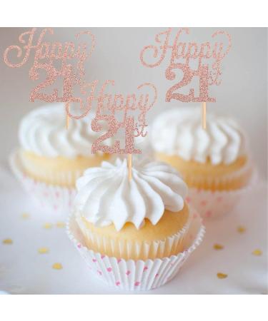 Pack of 24 21 Cupcake Toppers Glitter Happy 21st Birthday Cake Toppers Number 21 Eightteen Sweet 21 Birthday Wedding Anniversary Party Cake Decorations Accessories Rose Gold - Buy Online on GoSupps.com