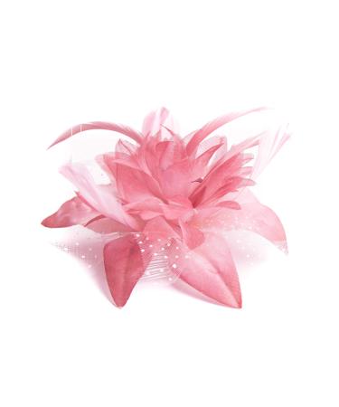 Feather Comb Fascinator for Women Wedding Ascot Races Christening Hair Piece (Pink)