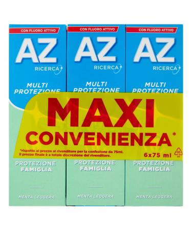 AZ RICERCA AZ Multi Protection toothpaste ideal for the whole family deep cleaning mint flavor maxi size of 6 packs x 75 ml