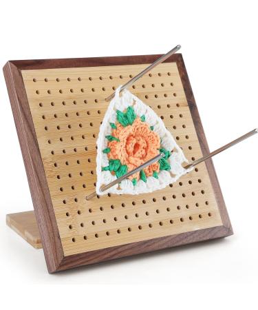 Crochet Blocking Board -Crochet Gift for Granny Square Lovers-Bamboo Blocking Board for Knitting Crochet  Full Kit with 24 Stainless Steel Rod Pins (7 inches-Teak) Brief 8.4 Inch