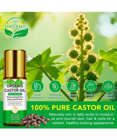 Acorn + Oak Organic Castor Oil 1 fl.oz 100% Pure Cold Pressed for Hair Growth Eyebrows & Eyelashes Natural Moisturizer for Skin & Nails Roll-On Glass Bottle Multi-Purpose Care - Buy Online on GoSupps.com