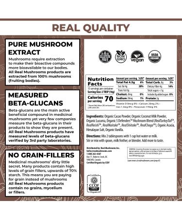 Organic 5 Defenders Mushroom Hot Chocolate Mix - Unsweetened, Gluten-Free, Vegan - 15 Servings - Buy Online on GoSupps.com
