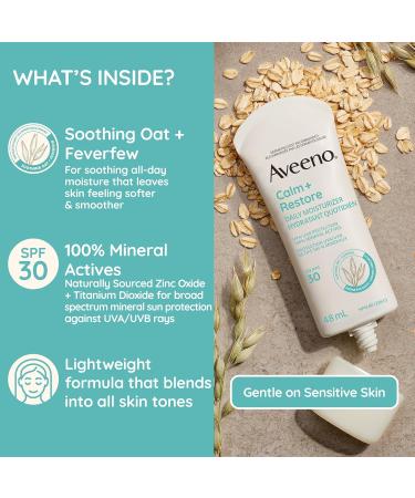 AveenoCalm + Restore Daily Moisturizer SPF 30 100 Mineral Actives Broad Spectrum Non-comedogenic Sensitive Skin Oat Hypoallergenic Fragrance Free 48-mL - Buy Online on GoSupps.com