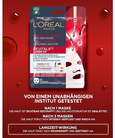 L'Or al Paris Revitalift Laser X3 Anti-Age Mask - Radiant & Even Skin with Peptides Hyaluronic Acid & Vitamin C - 5 Pieces - International Shipping - Buy Online on GoSupps.com